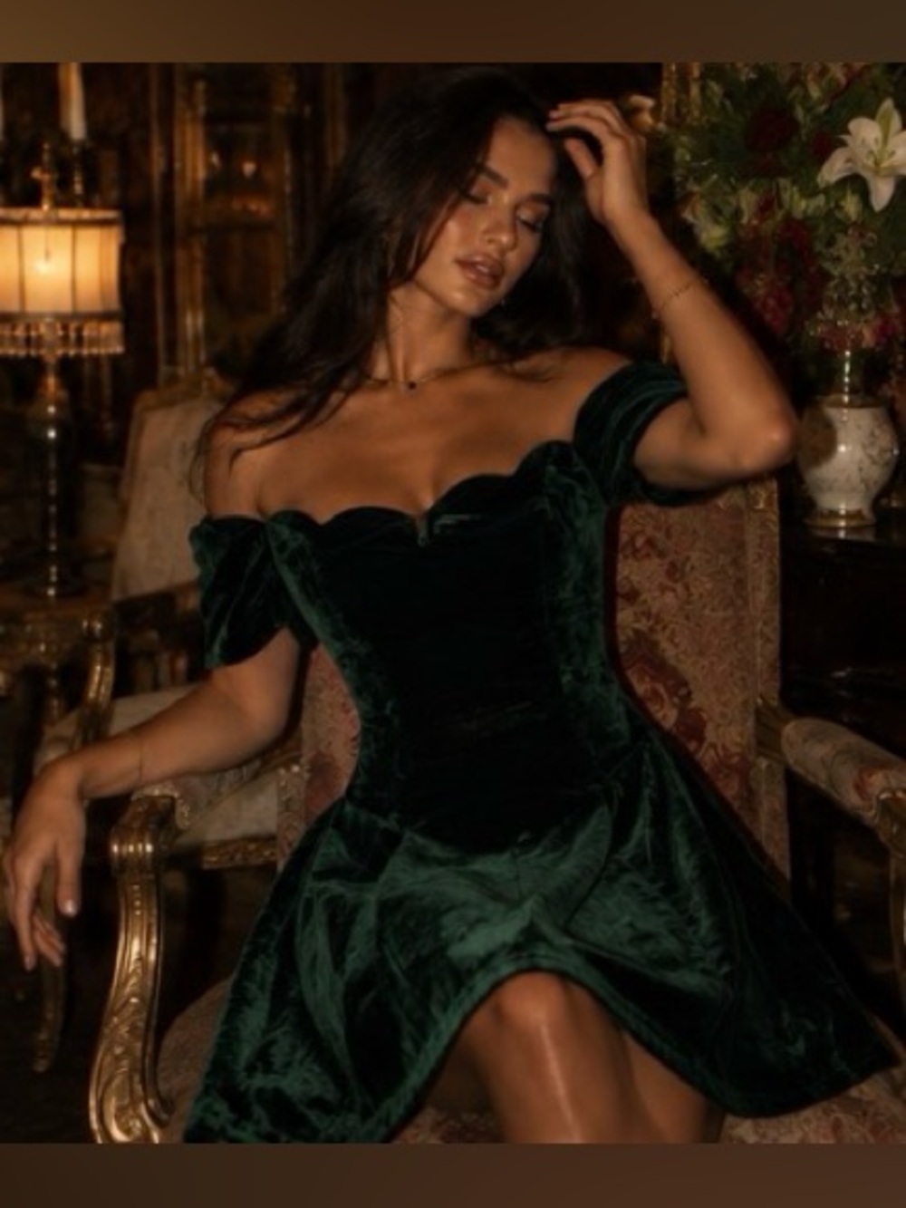 Vintage 1990s Roberta Emerald Green Velvet Off Shoulder Mini Dress Romantic Goth